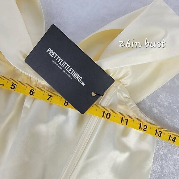 Pretty Little Thing Cream Ruched Cosert Detailed Bardot Bodycon Dress Sz 4 (NWT) - Picture 7 of 11